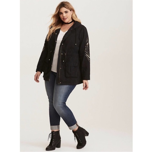 Torrid Black Hooded Adirondack jacket with the cutest embellishments! - Picture 4 of 6
